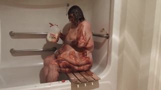 Empflix ugly, obese old lady, huge belly, nude shower with chocolate syrup Time - 1