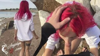 Blow Job Porn Babe Public Blowjob on Beach - Cum Swallow Mama